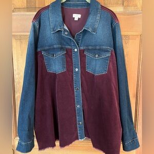 LOGO by Lori Goldstein Denim and Stretch Cordoroy Rough Hem Jacket size XL